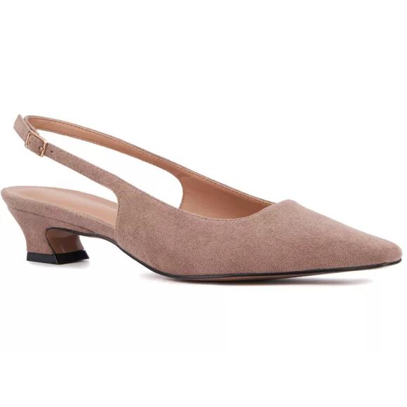 Torgeis Bernadette Slingback Heels WMNS 11 Taupe Cotton Pointed Toe Kitten Heels - Picture 1 of 10